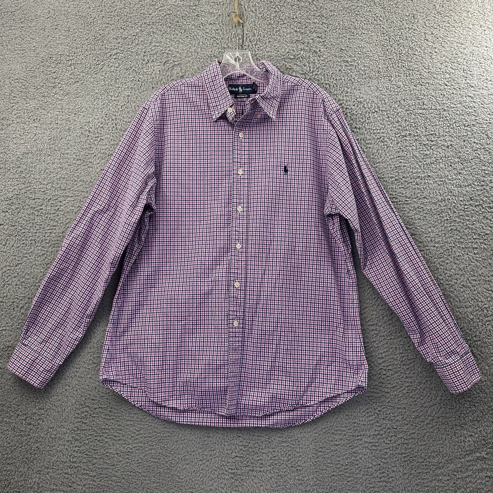 Ralph Lauren Custom Fit Button Down Shirt Plaid Preppy Cotton Men's Large